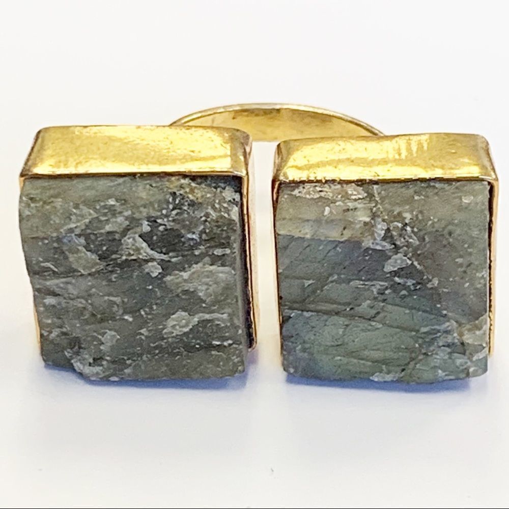 Double Stone Labradorite Open Adjustable Ring, - Picture 5 of 5